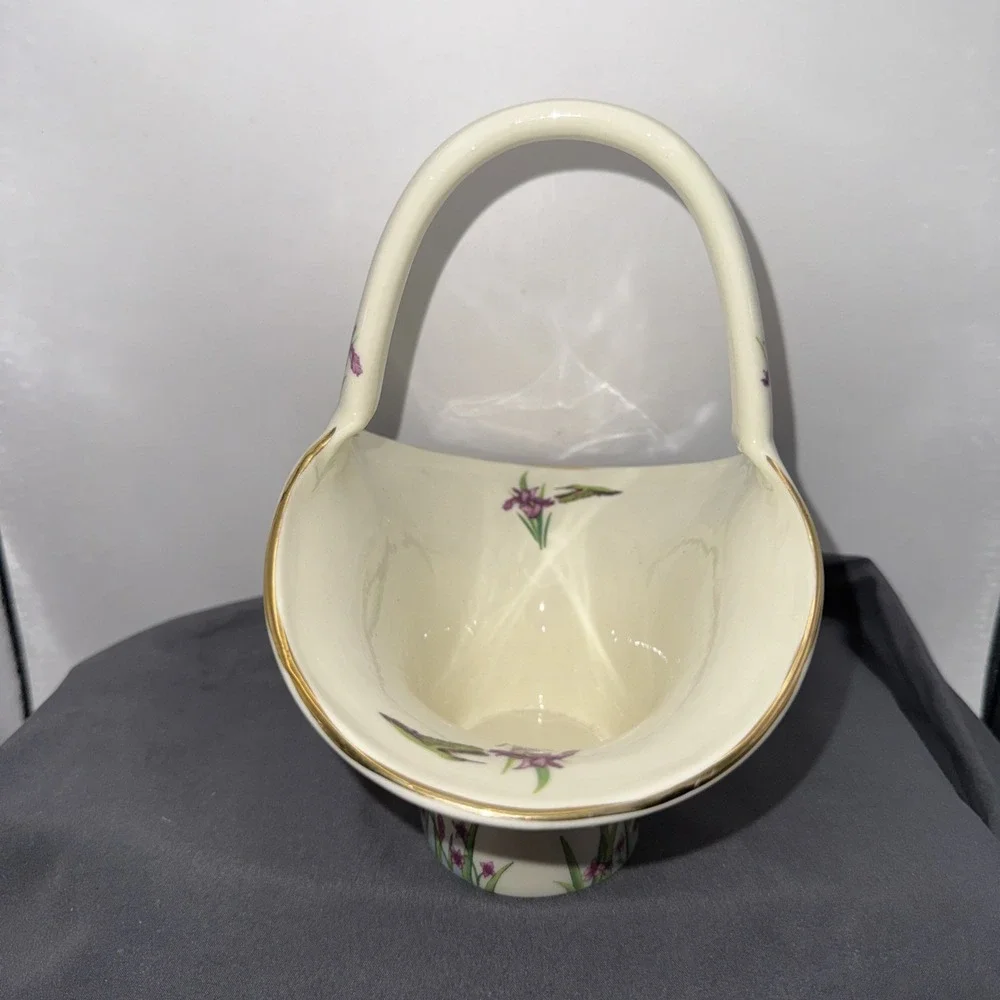 Porcelain Hummingbird Floral Basket Candy Dish Bowl Vase Planter 7.5